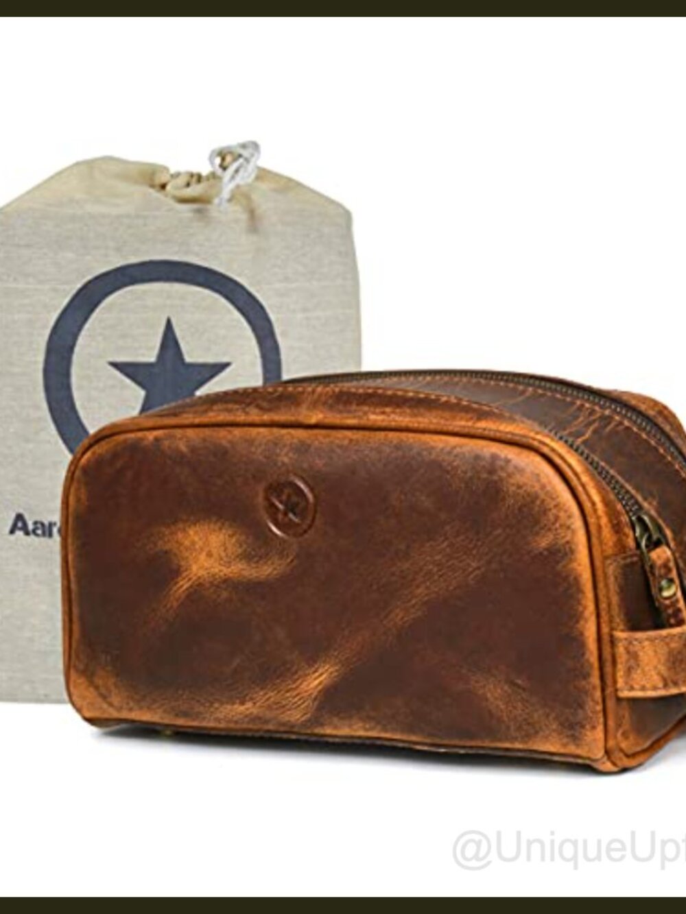Genuine Buffalo Leather Toiletry Travel Pouch Waterproof Lining Vintage Shaving